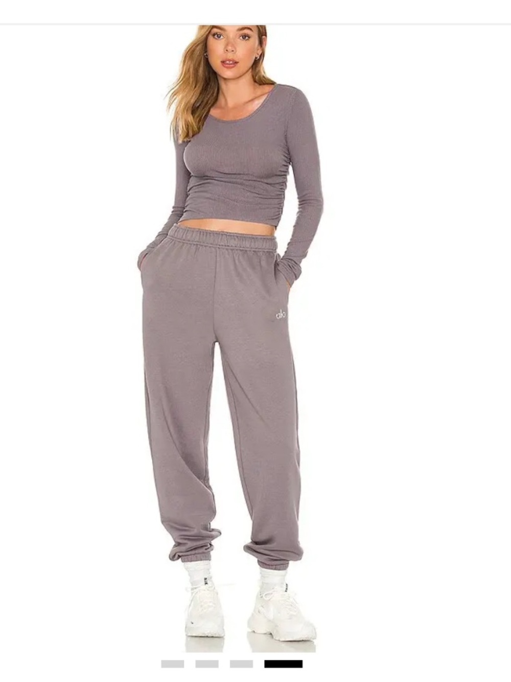 ALO Yoga Gather Long Sleeve Ruched Ribbed Crop Top Lavender Purple XS - Picture 2 of 10
